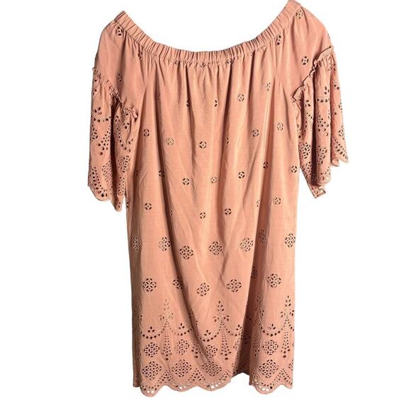Madewell Eyelet Embroidered Off The Shoulder Mini Shift Dress Dusty Rose Size 2 - Picture 5 of 7